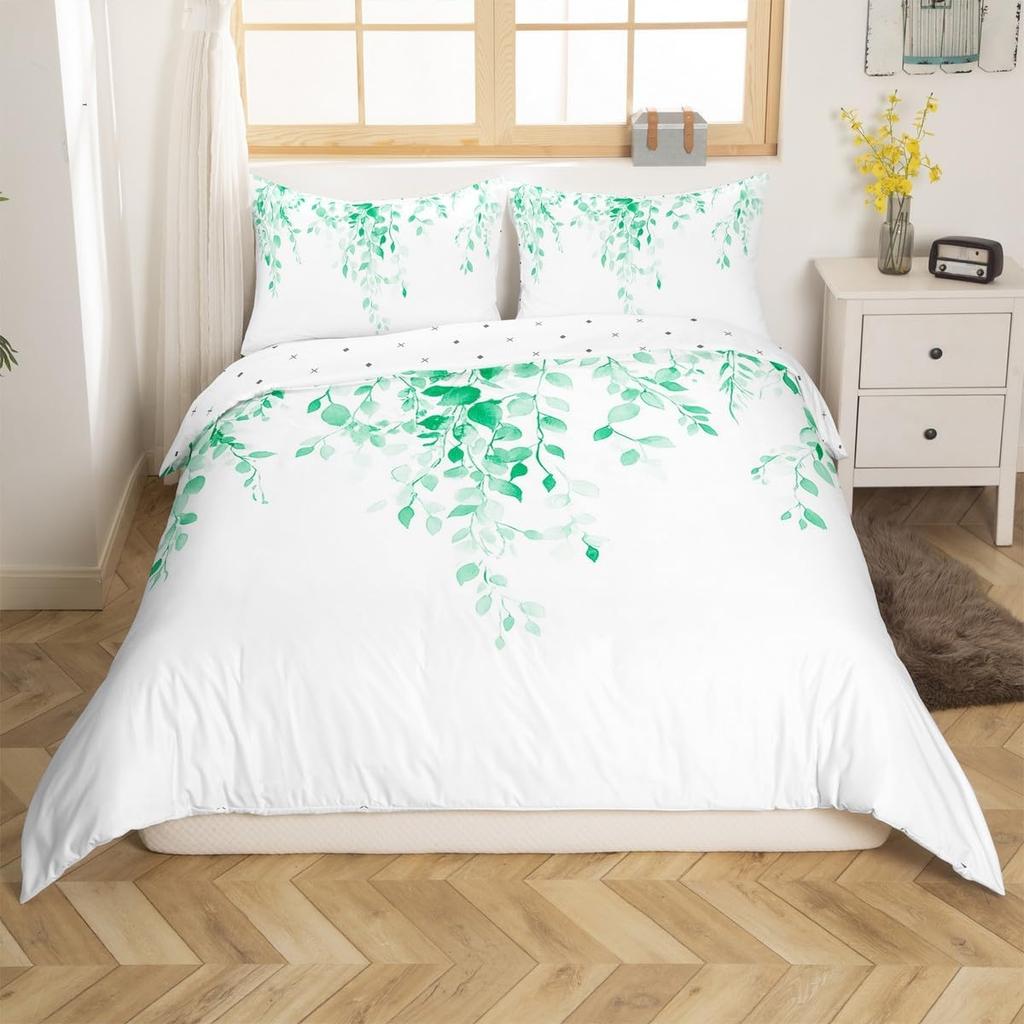 Tinte Malerei Stil Bettbezug Queen King Size Modern Einfach Aquarell Pflanze Blatt Bettwäsche Set Kinder Erwachsene Damen 3-teiliges Set