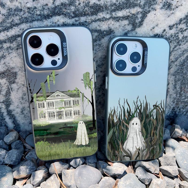 Case For iPhone 13 Mini 12 Pro Max 15 14 11 16 Pro Max Plus Aesthetic Cute Ghost Art Shockproof Matte Laser Back Covers
