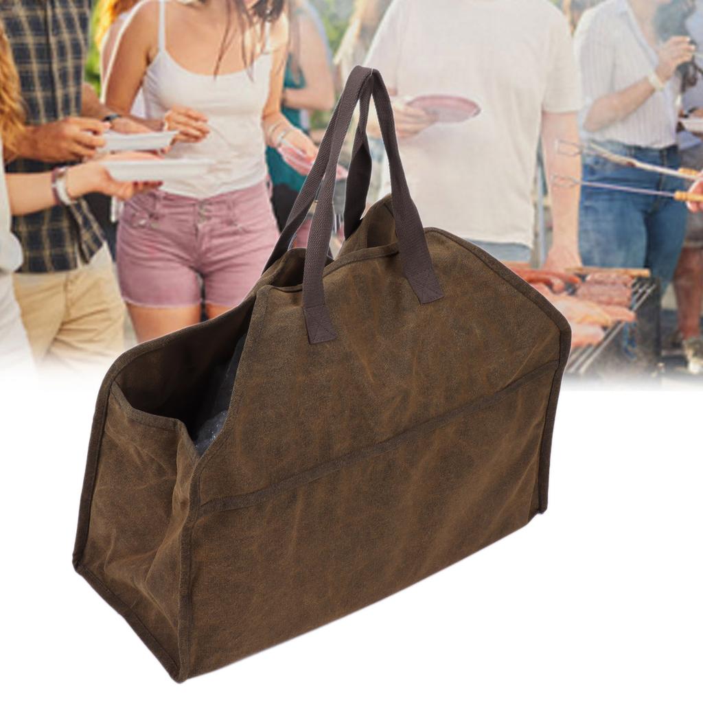 Portable Canvas Log Carrier Firewood Storage Tote Bag Organizer Fireplace Accessories