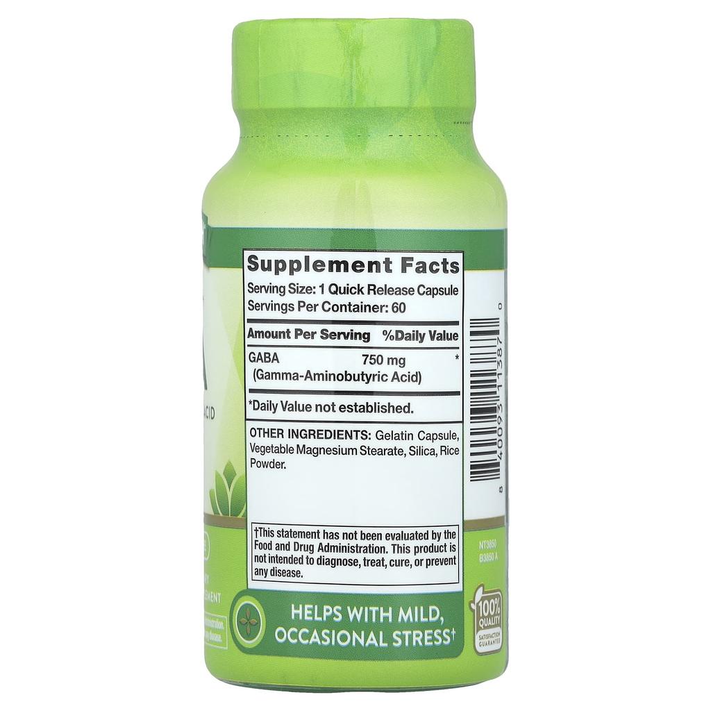 Nature'S Truth, Gaba, 750Mg, 60 Rapid Release Capsules