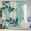 Modern Floral Print Shower Curtain Cream Olive Green Decorative Fabric Bathroom Drape With Hooks For Home Living Room Waterproof