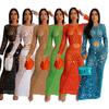 European and American Women's Sequined Hollow Knit Beach Dress