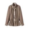 Women's Cotton Linen Drawstring Waist Stand Collar Jacket