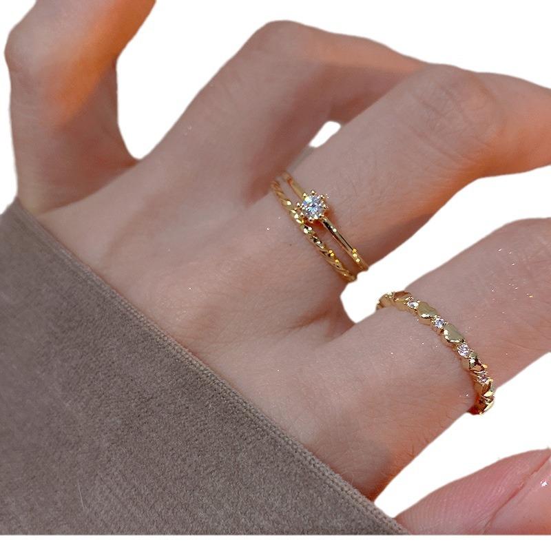Niche Exquisite Zirconia Gentle Wind Versatile Natural Coloured Treasure Ring Stacking Female Colour Small Fresh Open Finger Ring Everyday Ring