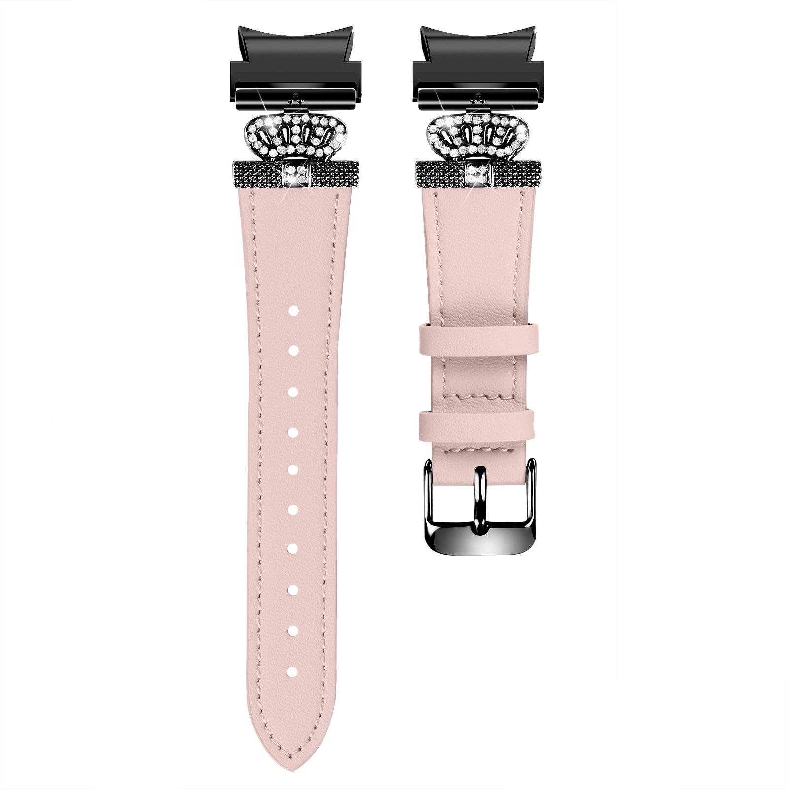 

For Samsung Galaxy Watch4 Active Classic/Watch 5 Pro Active Genuine Cow Leather Smart Watch Strap (Black Buckle) Pink