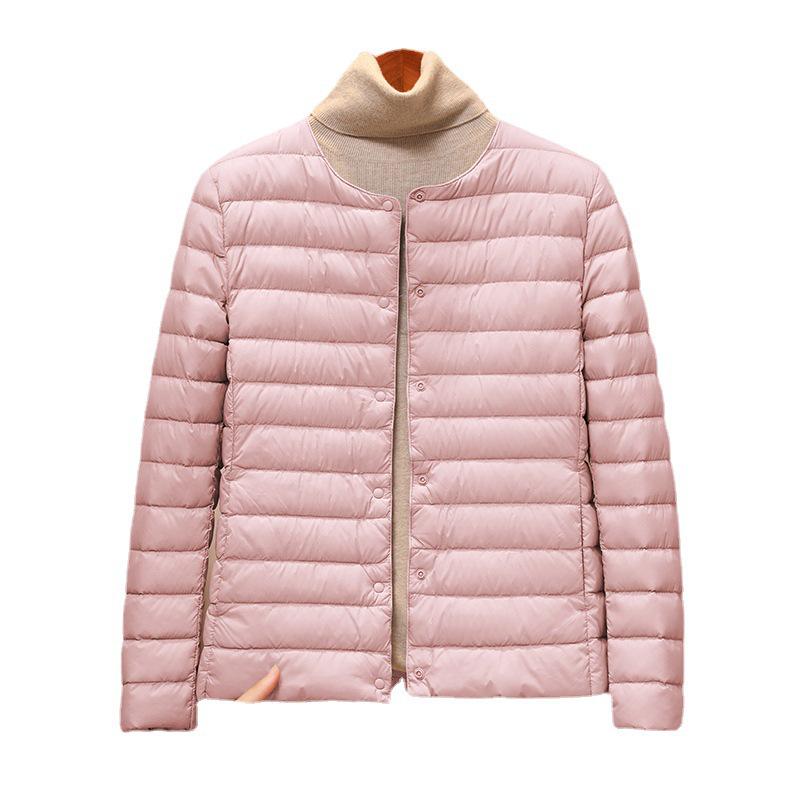 Women's 2025 White Duck Down Lightweight Jacket, Short Style, Convertible Round/V-Neck, Suitable for Autumn and Winter.