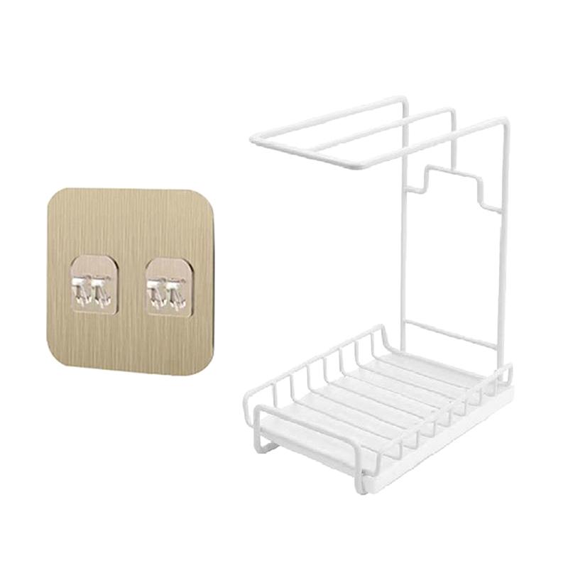 

Кухонная стойка для хранения полотенец, компактная стойка для слива губки для раковины, настенная, со съемным поддоном для сбора капель белый