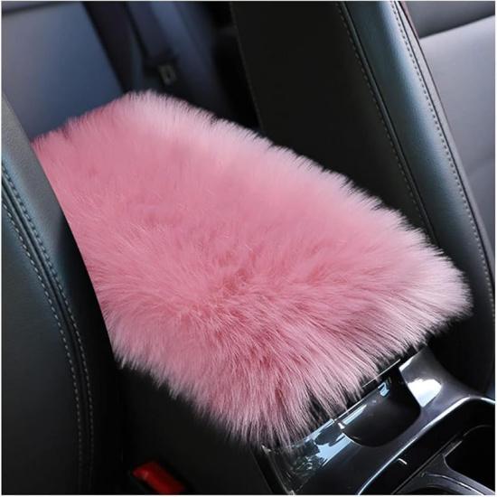Furry Car Center Console Cover, 11.8"×7.9" Sheepskin Wool Armrest Box Cushion Pad, Comfort Soft Auto Center Console Protector, Interior Decor