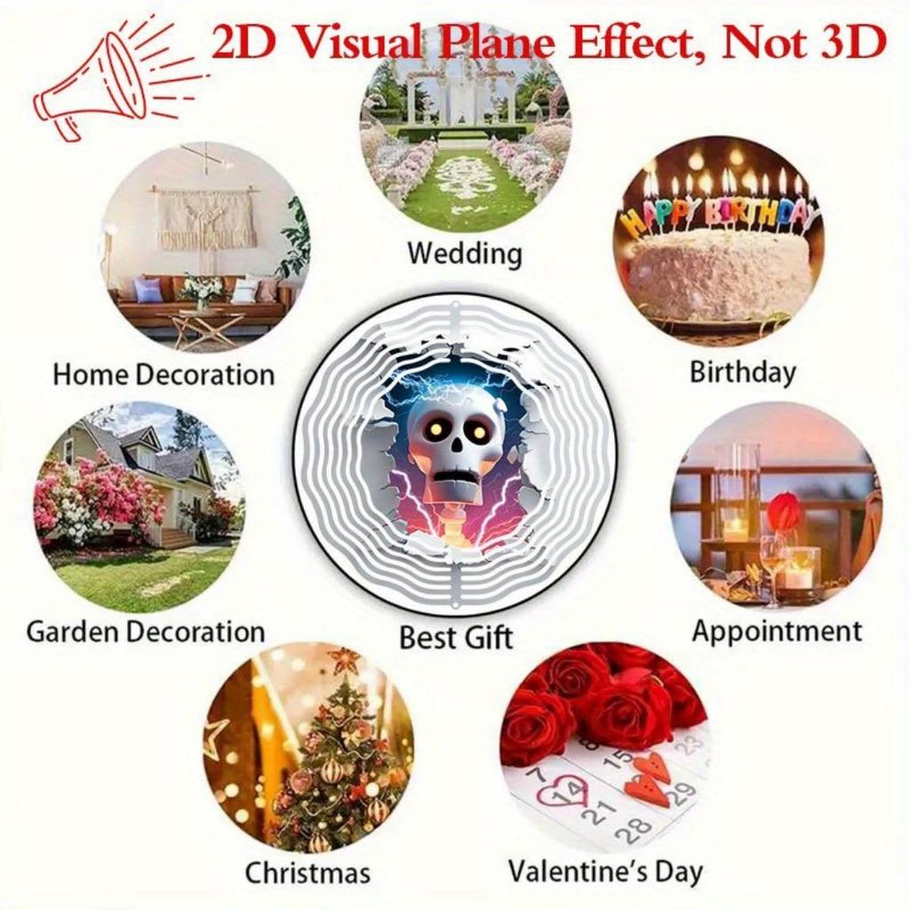 Blitz Totenkopf Windspiel Metall Hänge-Spinner für Außengarten Halloween Deko Horror Geschenk für Männer Frauen Innen Außen Kunst