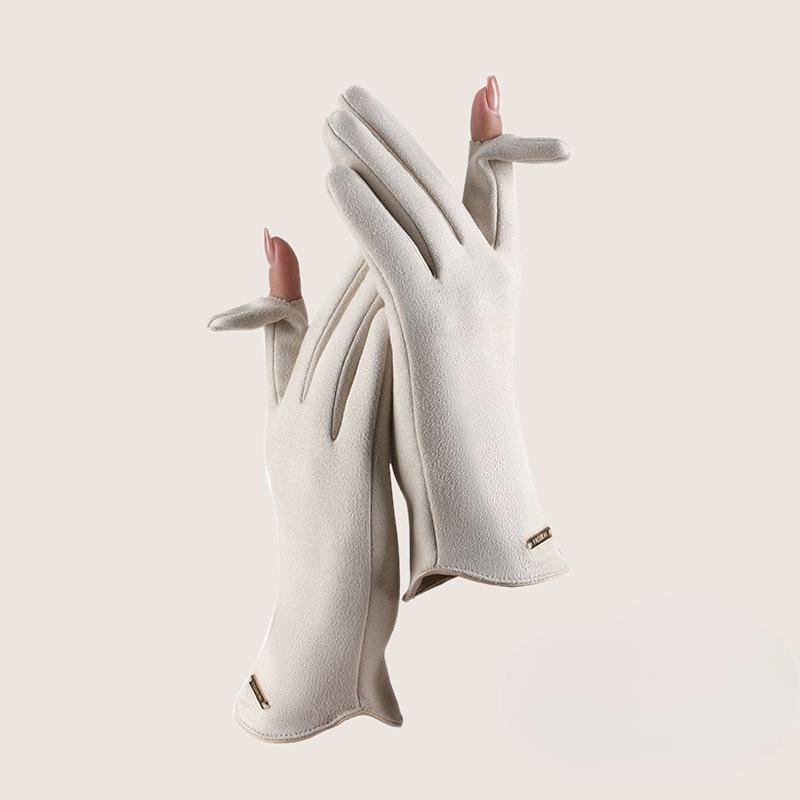 Warm Gloves for Women In Autumn and Winter Suede Warm Outdoor Electric Bike Ride Cute Student Gloves for Touch Screen