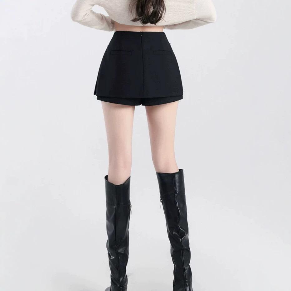 High Waist Suit Fabric A-Line Skort, Slim Wrap Mini Skirt, Elegant Bodycon Skort, Anti-Chafing Short Skirt for Spring Summer Office Casual Outfits