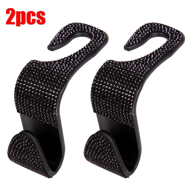2Pcs  Car Seat Back Hook Bling Diamond Hanger Backseat Auto Back Universal Headrest  Storage Holder Car Interior Accessories