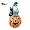 Autumn Home Accents Halloween Gnome Outdoor Garden Statue, Resin On Pumpkin Figurine with Desktop Shelf Decorations Black Cat, Fall Dwarf Sculpture