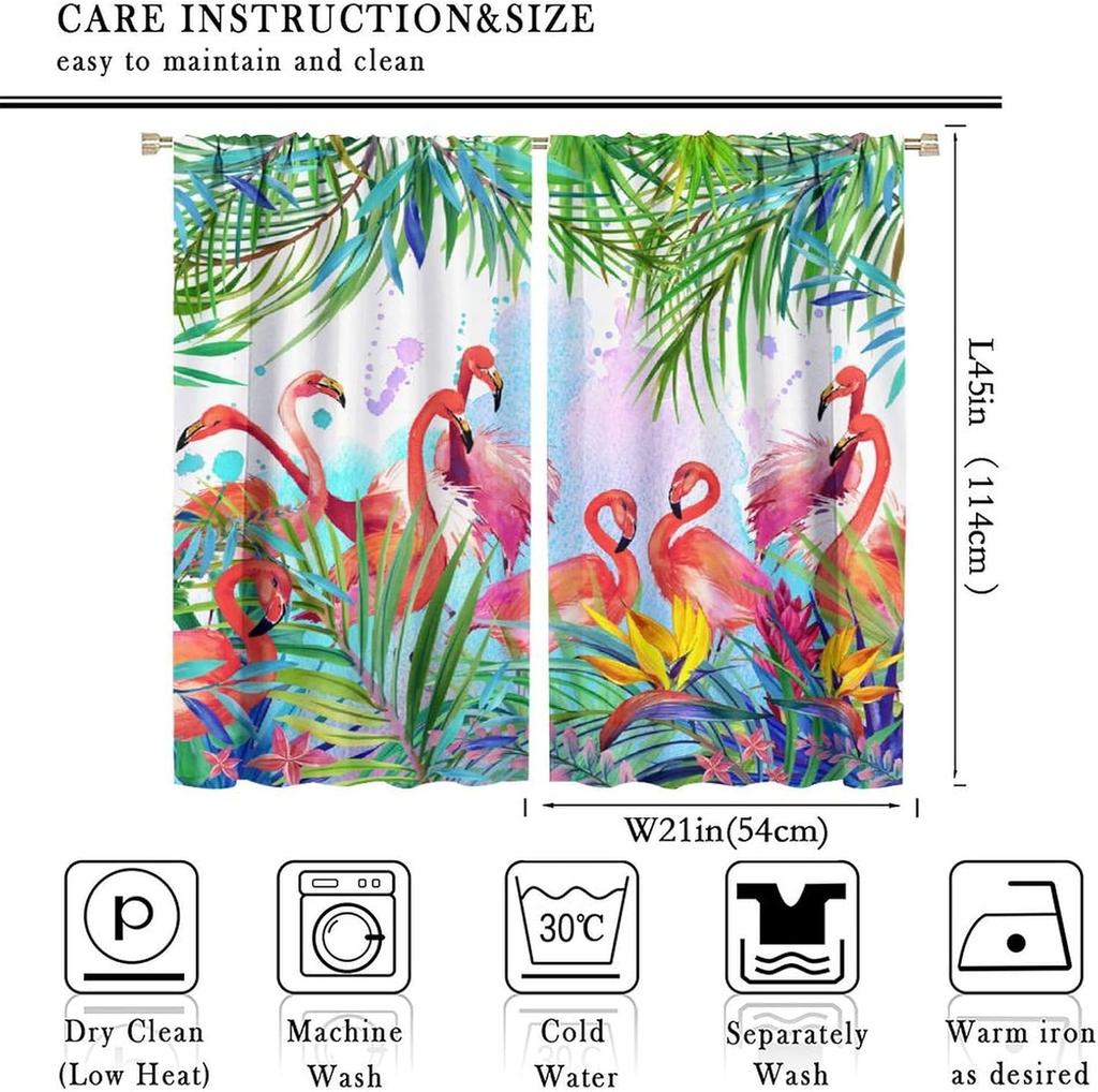 Flamingo Curtains,Tropical Plants Flower Print Window Treatments for Bedroom Living Room Jungle Animal Birds Drapes 2 Panel Set