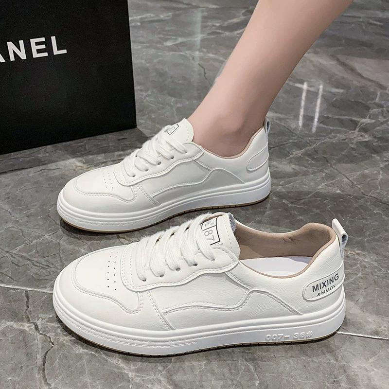 Spring Autumn Women Soft PU Leather Flat-bottomed White Shoes for Female Students All-match Casual Sports Soft-soled Shoes 40