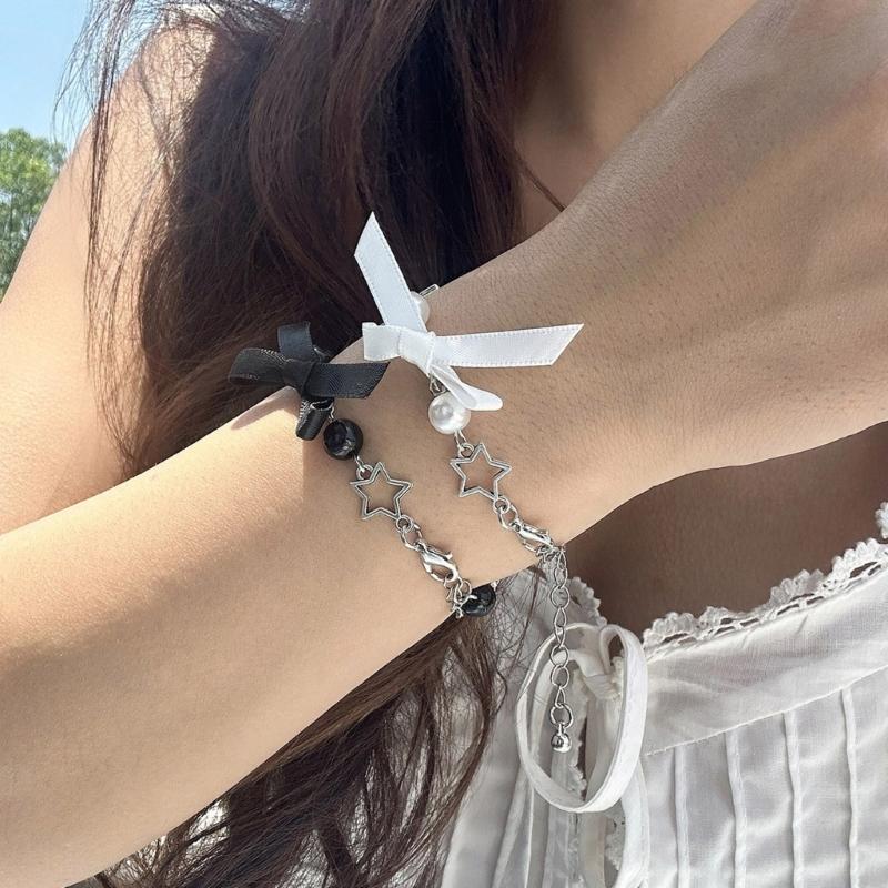 Schleifenquasten-Armband mit Kunstperlen-Akzent Modisches Schleifenquasten-Armband für Mädchen Zeigt Anmut