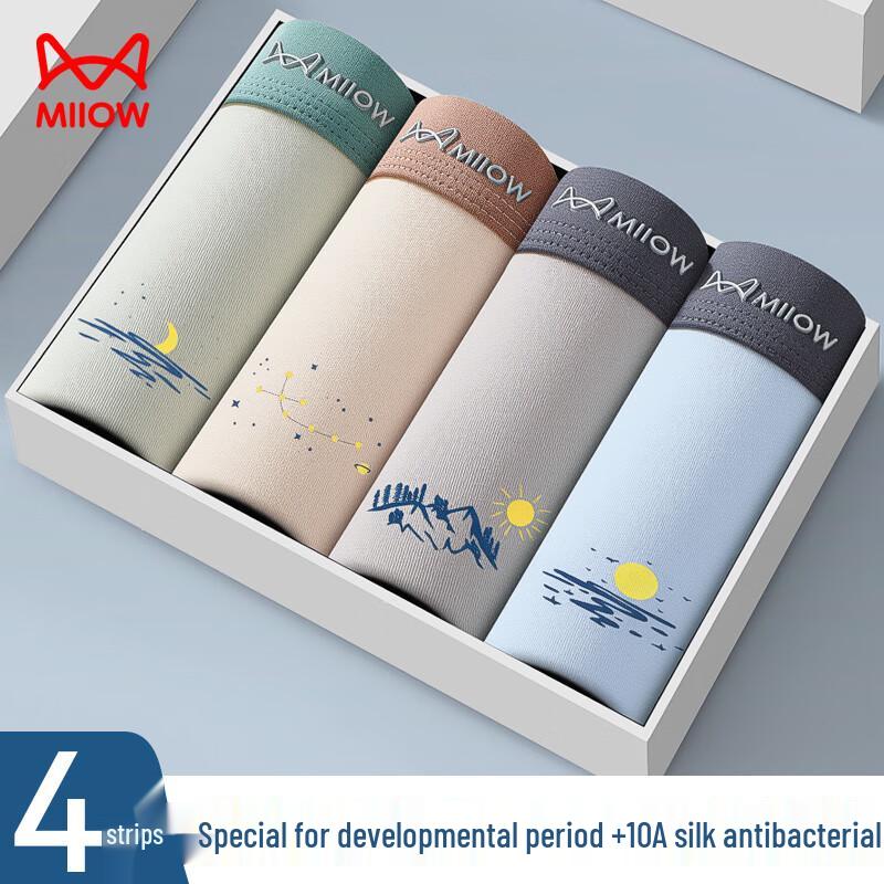 

Mao Ren Teen Boys Cotton Boxer Briefs - 4-Pack M