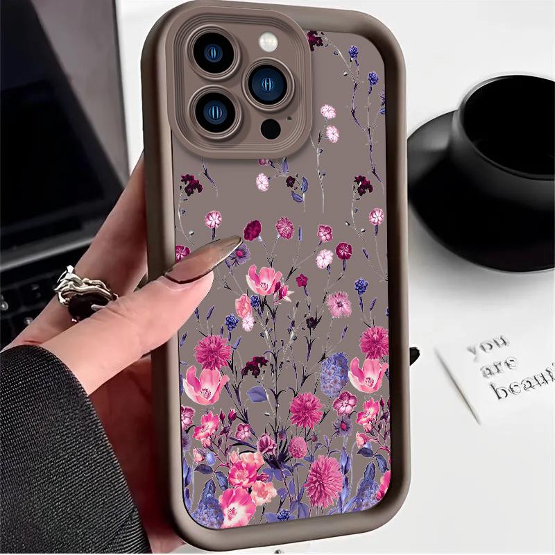 Retro Watercolor Wild Flowers Case for iPhone 17 Air 16 E 15 14 Plus 13 12 Mini 11 Pro Max Washable Dustproof Silicone Cover