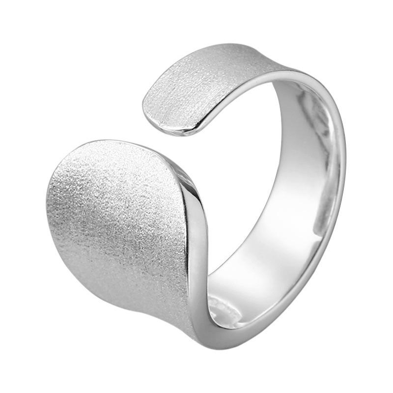 S925 Sterling Silver Irregular Wide Brushed Open Ring - Simple Hip-Hop Hong Kong Style for Women