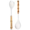 2Pcs/set Bamboo Wooden Handle Big Leaky Spoon Stainless Steel Tableware Long Handle Serving Spoon Fork Kitchen Cutlery Set