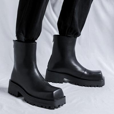 Fashion High Quality Casual Men's Chelsea Leather Shoes Square Toe High Top Men's Boots 2025 Classic Black Men Shoes Men Gentleman Boots