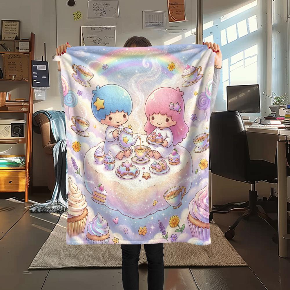 1PC Little Twin Stars Print Flannel Blanket, High quality All Seasons, Home Decor, Warmth and Comfort, Perfect for Christmas Gifts