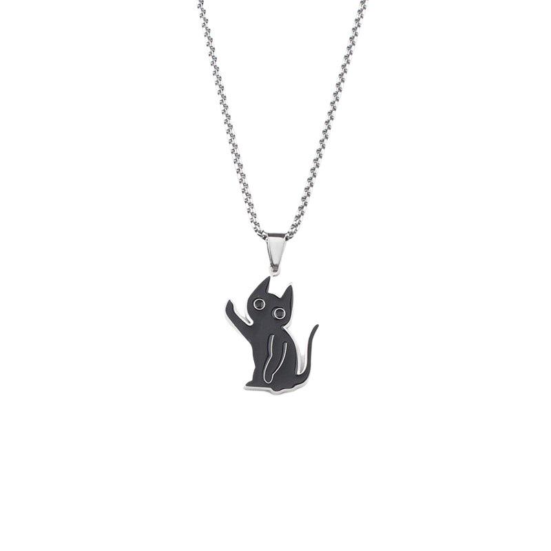 Cartoon Cat Pendant Necklace: European & American Cross Design, Stainless Steel Small Knife Charm, Men's Jewelry