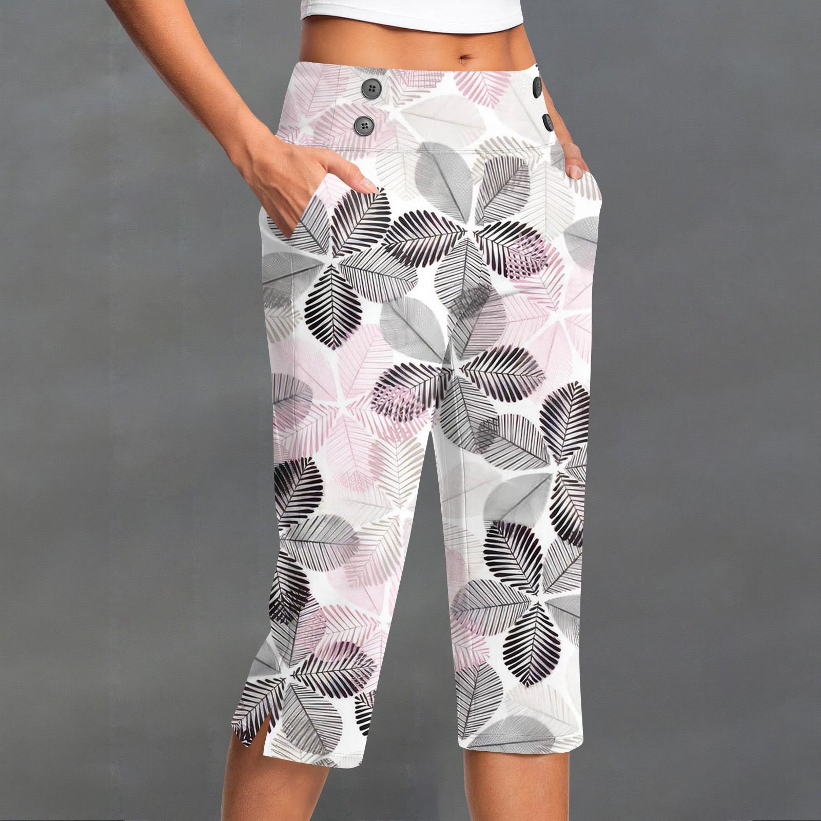 

Women s Vintage Floral Print Button Pocket Trousers Slit High Waist Sports Yoga Casual Pants XXL