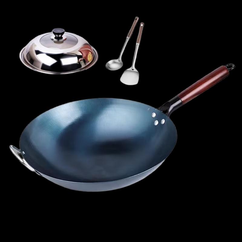 Lilang Uncoated Non-stick Iron Wok Set