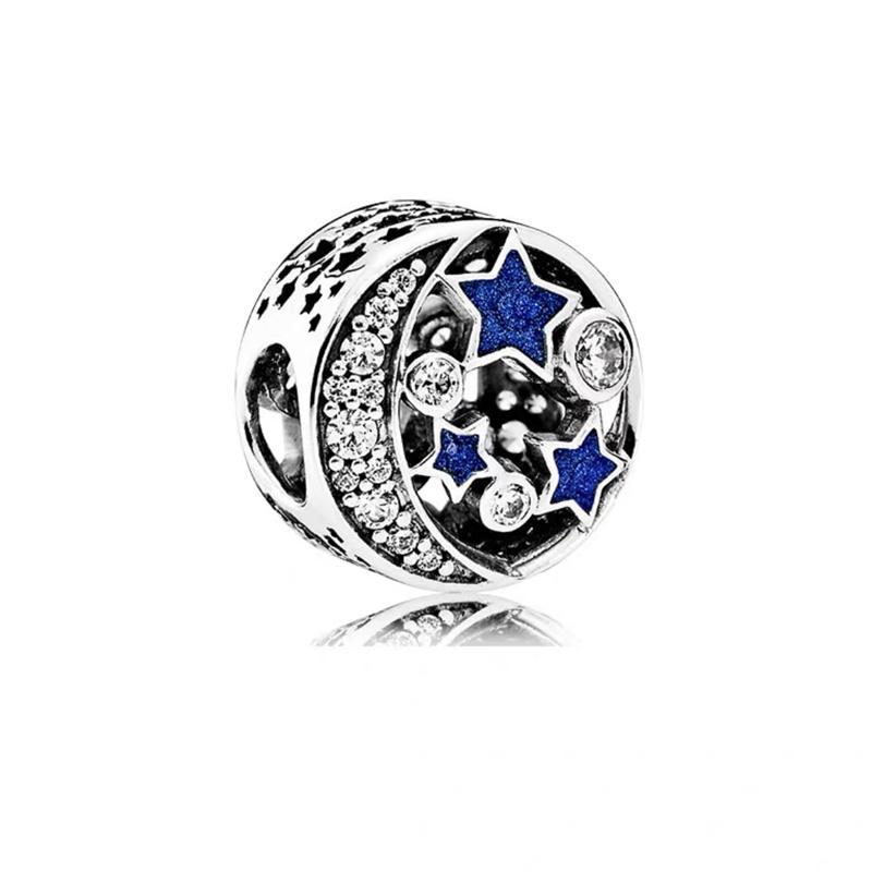 Sparkling Pavé & Star Clear Cerise Pink Sea Green Dark Blue Charm Beads Fit Original Bracelets Diy Women Jewelry Gifts