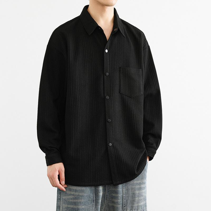 Jacket Autumn and Winter Jacquard Student Jacket Top Tooling Pocket Long Sleeve Shirt Men