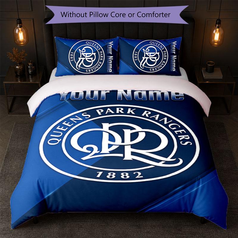 Queens Park Rangers FC Set Biancheria da Letto con Testo Nome Personalizzato 1 Copripiumino+2 Federe Logo Calcio Regalo Personalizzato per Occasione Speciale Decorazione Camera da Letto