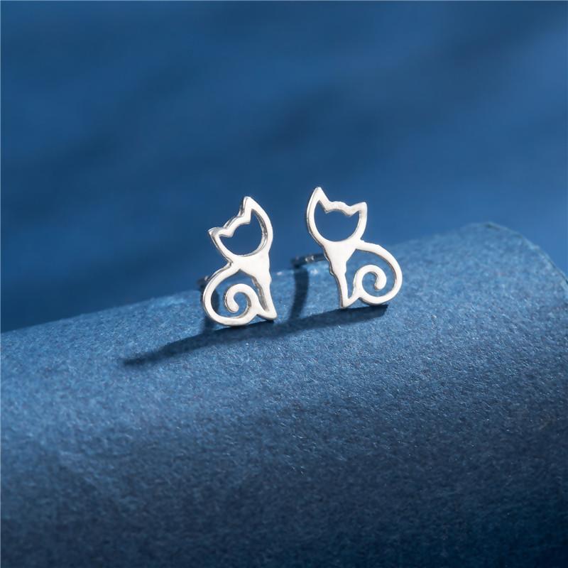 925 Sterling copper Small Animal Stud Earrings for Women Mini Dog Paw Piercing Earring Zircon Rabbit Owl Cat on Moon Pendientes
