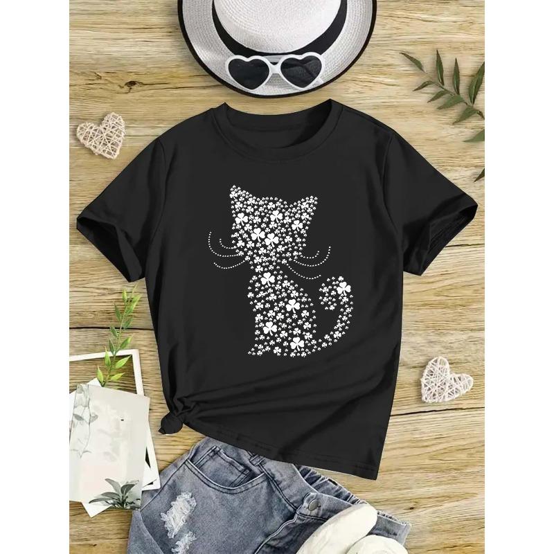 European sizes Girls  Short Sleeve Round Neck T-Shirts - Summer Casual Blouses, Random Subtle Prints Suitable for Summer Casual Attire 98cm чёрный