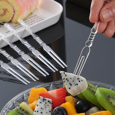 80pcs Disposable Transparent Colorful for Household Plastic Fruit Skewers with Small Forks Food Pick Dessert Cupcake Eating Fork