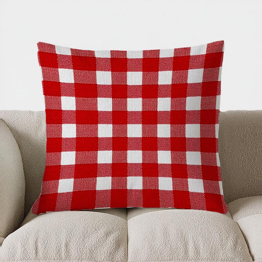 Red And White Houndstooth Patterned Throw Pillow Cover With Short Plush Print For Living Room Sofa Decoration Cushion Cover