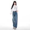 Early Spring Light Blue Narrow Full Rhinestone High Waist Non Stretch Slim Trendy Denim Pants Women Casual Pants Oversize Denim Trousers