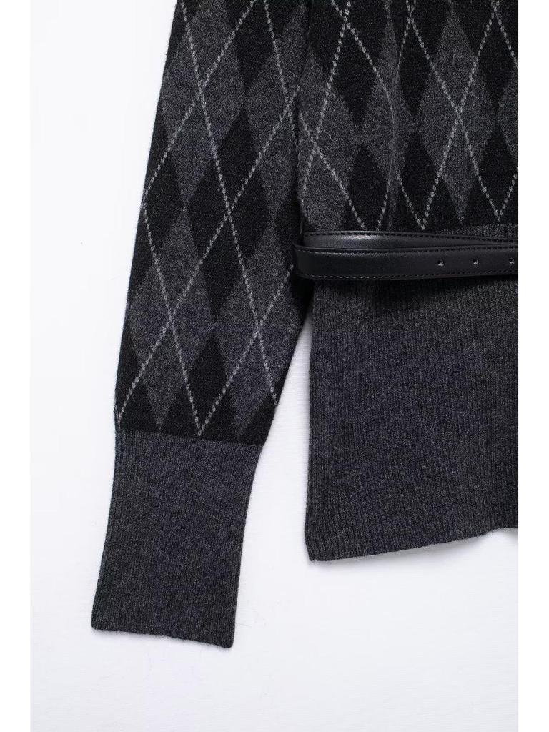 2024 Autumn Women's European & American Style Knit Cardigan with Long Sleeves & Half Skirt