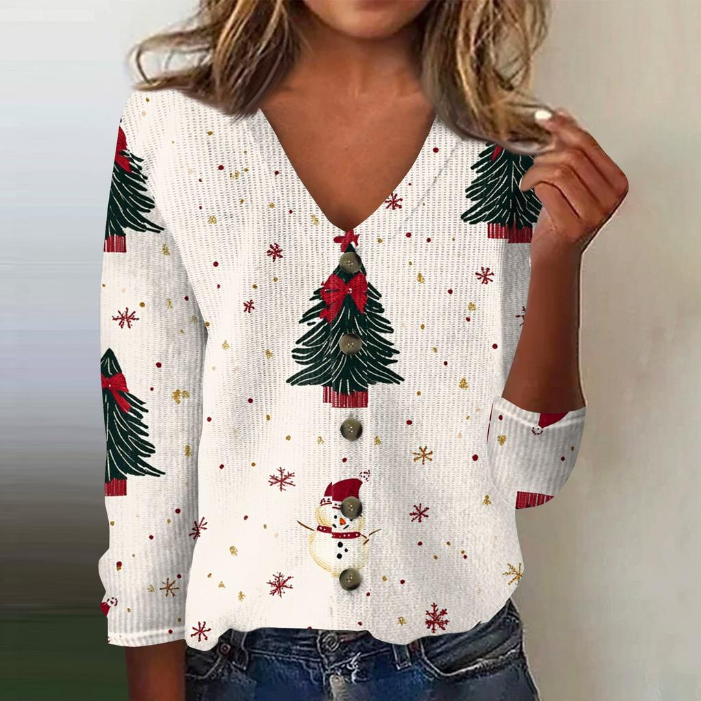 Damen Mode Print Langarm Strickjacke mit Knopfleiste