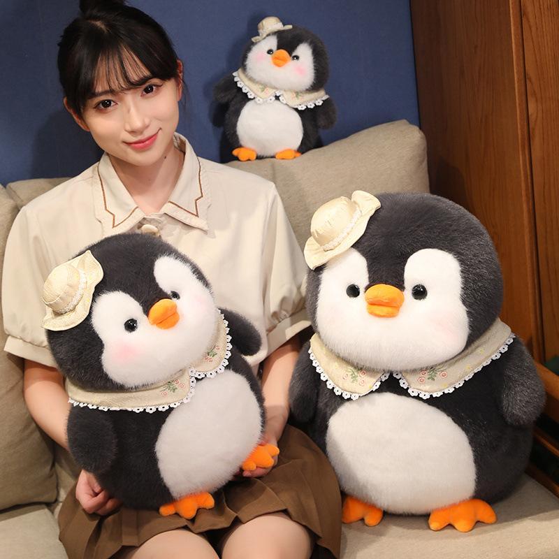 Cute hat little penguin doll plush toy aquarium penguin doll children accompany soothing doll