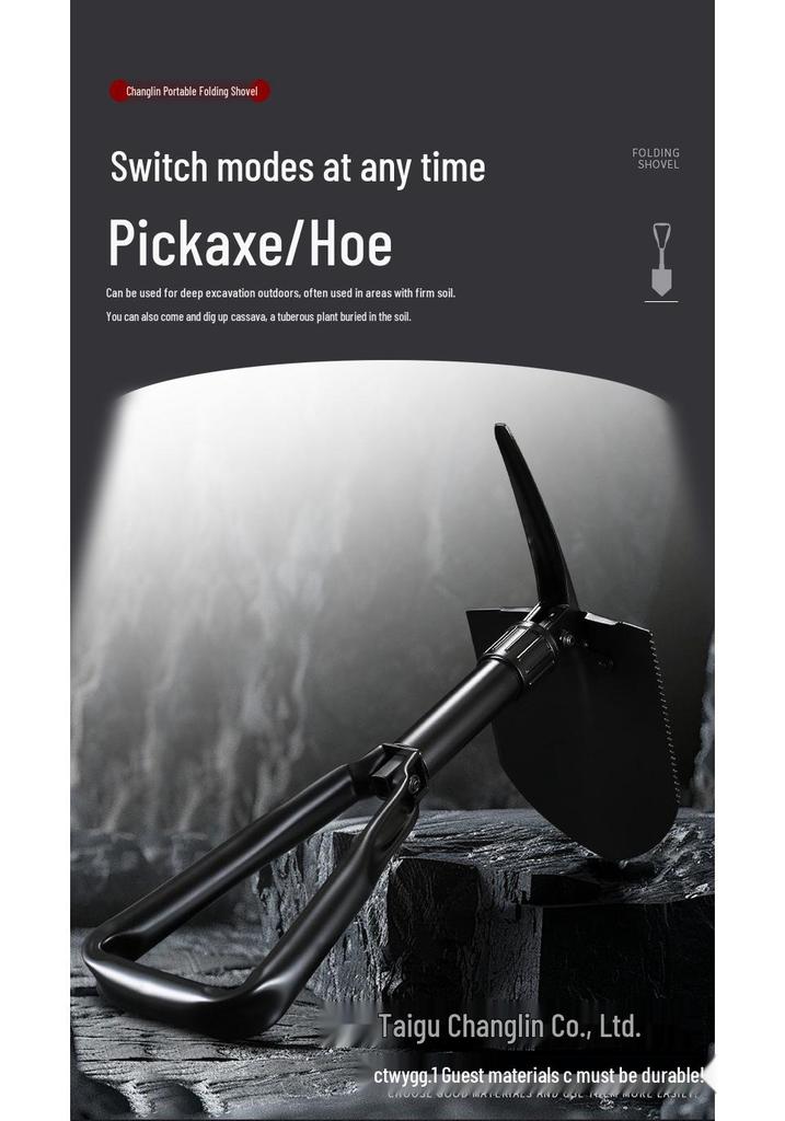 Changlin 502 Black Manganese Steel Large Portable Combat Shovel with Three-Fold Handle, Multi-Functional Outdoor Entrenching Tool.