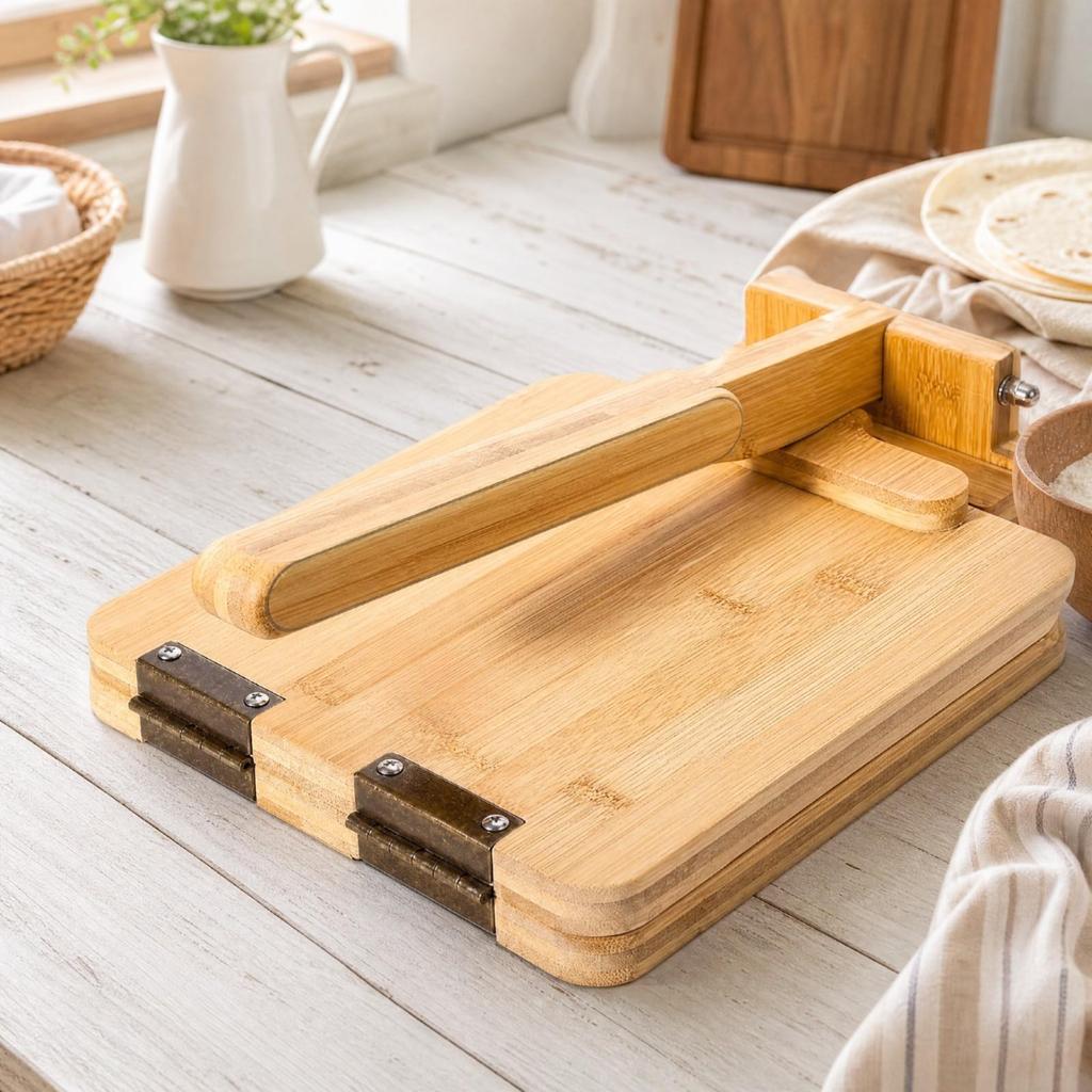 Pressa per Tortillas con Carta da Forno e Compatibile Senza Glutine in Legno