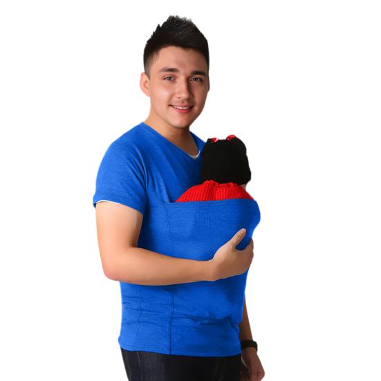 

Men Baby Carrier Shirt Cotton Neck Short Sleeve Blend V Dad Tee Baby Wearing T-Shirt XL синій