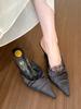 Beautiful to foul white lace pointed high heels women's stiletto spring and summer half slippers versatile