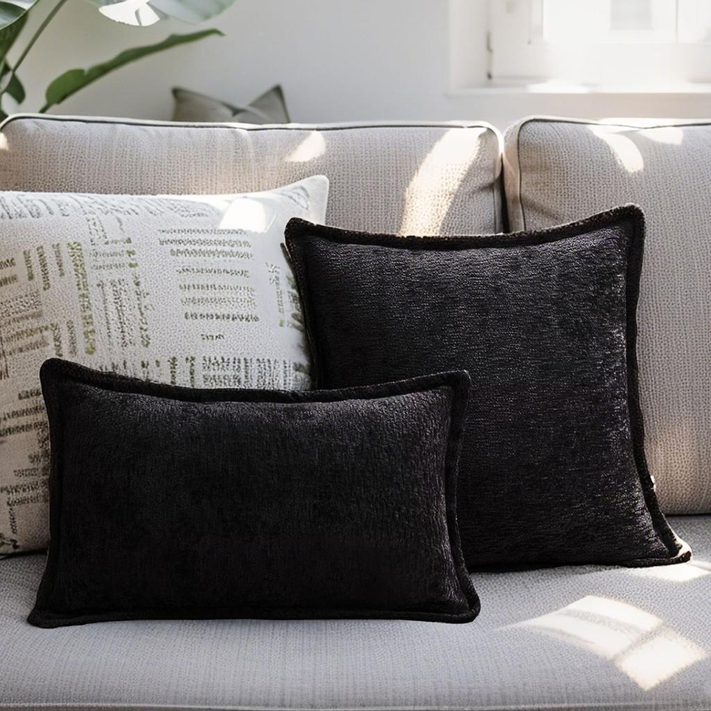 Simple Ins Nordic Solid Color Chenille Press-side Pillow Case Model Room Sofa Decoration Cushion Large Backrest