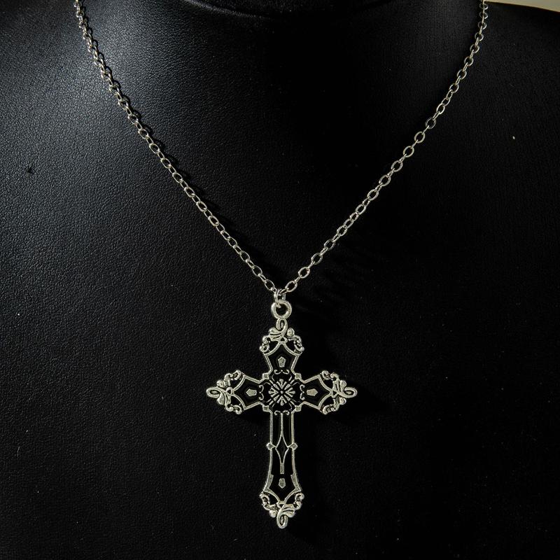 Collier Pendentif Croix Gothique Ajouré Incrusté de Diamants Ensemble Y2K Personnalisé Épine Amour Perles Noires Empilées Ensemble de Colliers