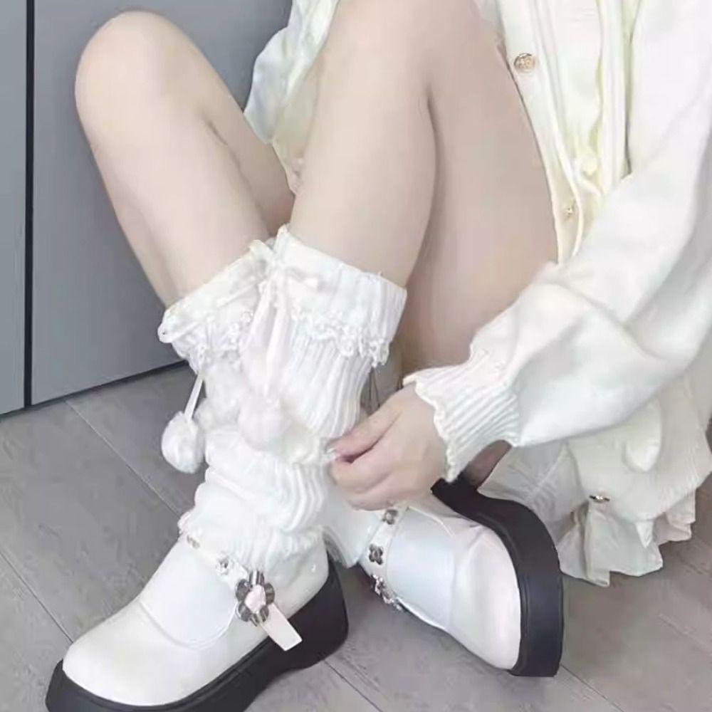 Y2k Leg Warmer Women Plush Balls Lolita Bowknot Leg Warmer Balletcore Stockings  Fall Winter