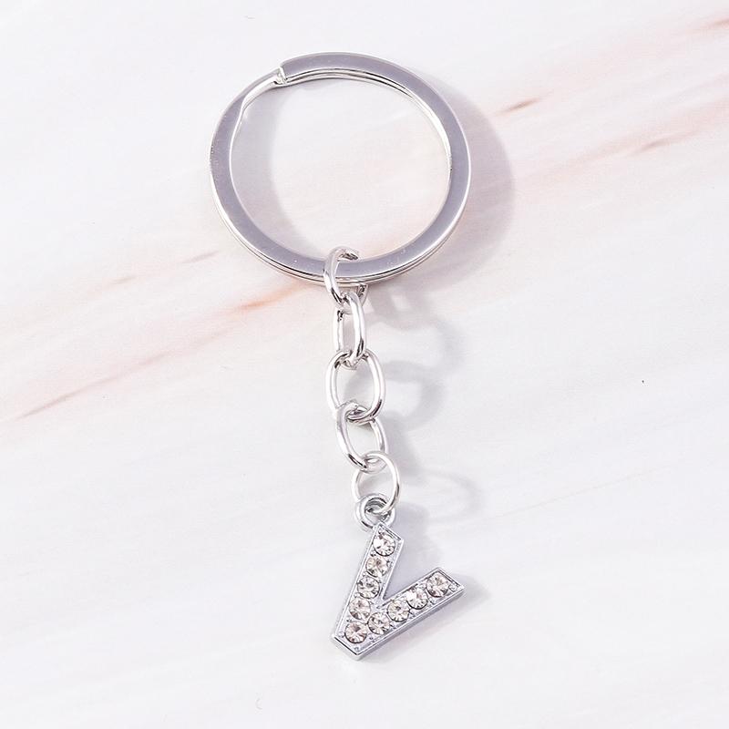 Fashion Initial 26 Letters A-Z Alphabet Keychain Rhinestone Key Ring Pendants for Car Key Bag Decor Charms DIY Accessories