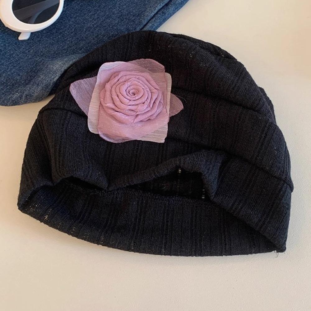 Elegant Flower Beanies Hat Sweet Sunscreen Cap Cute Knitted Hat  Spring and Summer