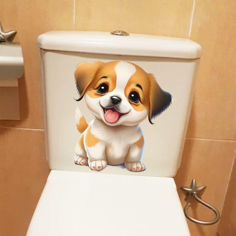 Lovely Cartoon Dog Bathroom Toilet Stickers Modern Decorative Home Stickers Waterproof Decal Self-adhesive